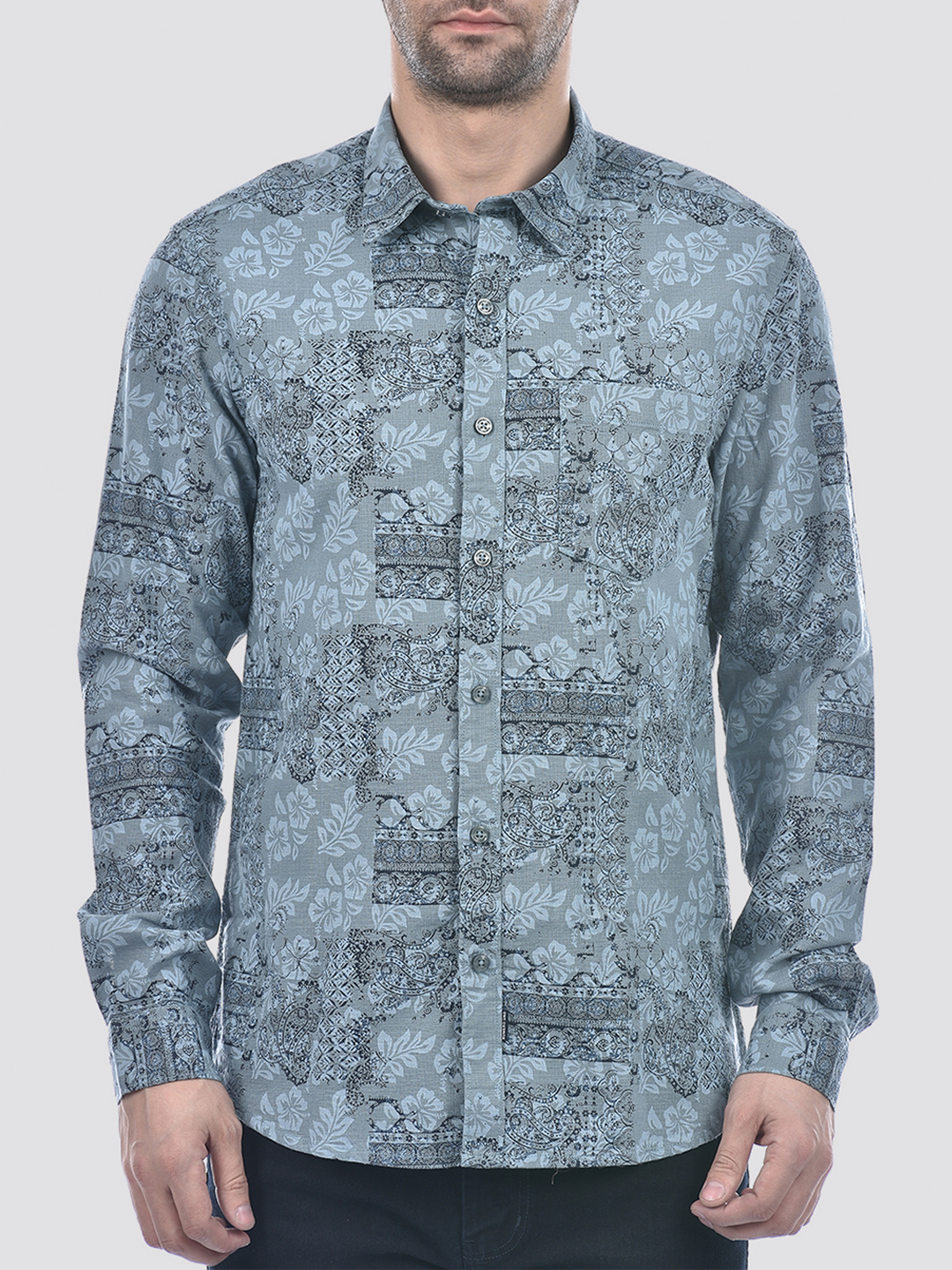 Numero Uno Men Floral Print Blue Shirt